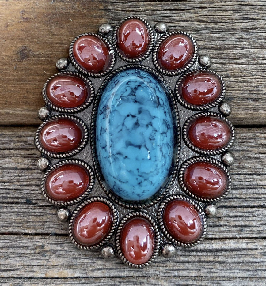 Rodeo Drive 2" Large Turquoise & Garnet Concho.