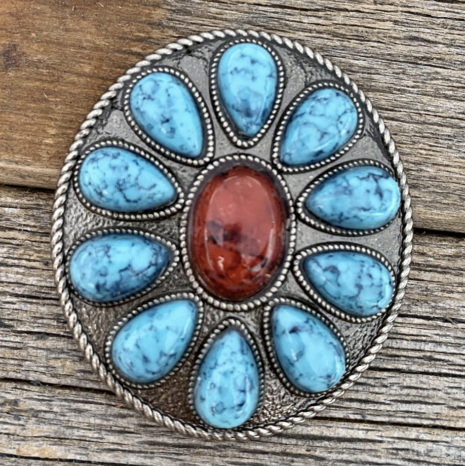 Rodeo Drive 1.75" Garnet & Turquoise Sunbeam Concho