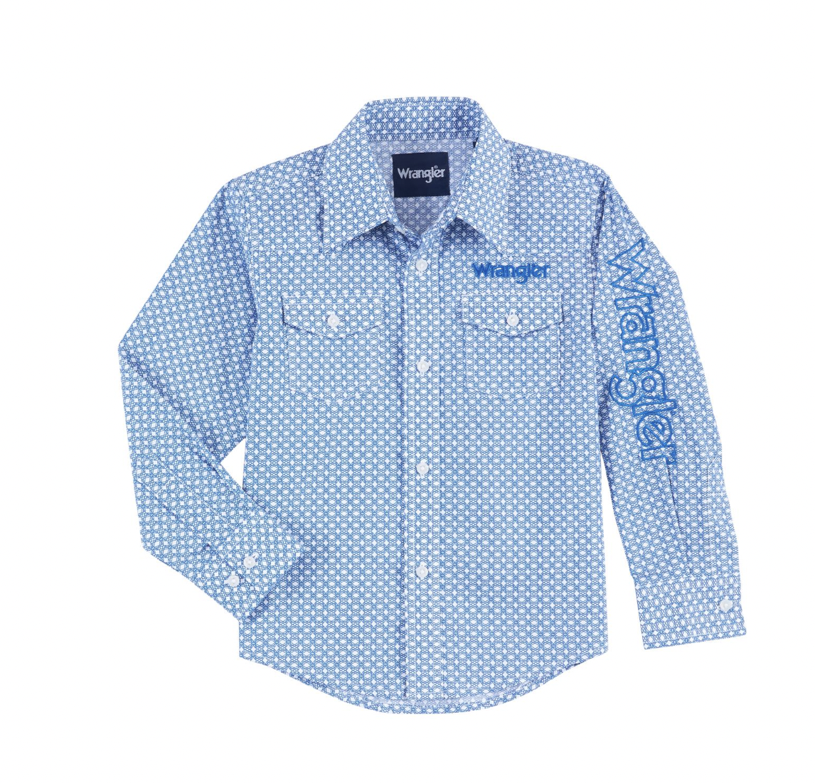 Wrangler Boy's Blue Patterned Long Sleeve Shirt