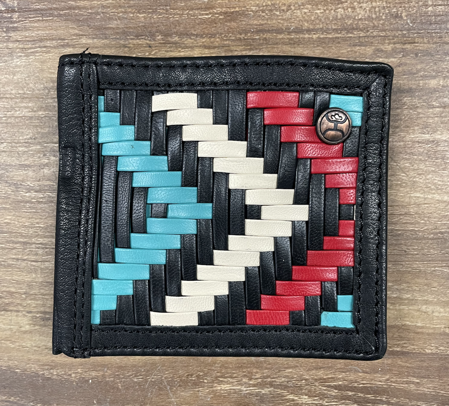 Hooey Woven Leather Aztec Print Bifold Wallet.