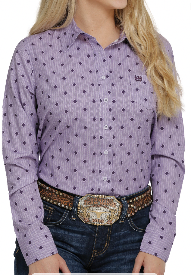 Cinch Ladies Lilac Dotted Arenaflex Button Down Shirt