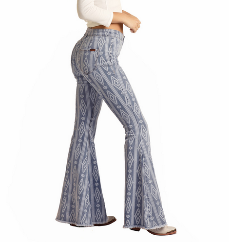 Rock & Roll Denim Aztec Bell Bottom Jeans