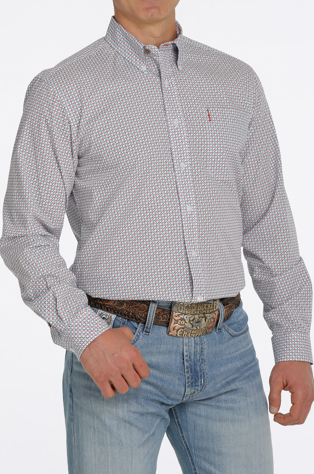 Cinch Men's Red, White, and Blue Patterned Shirt C3