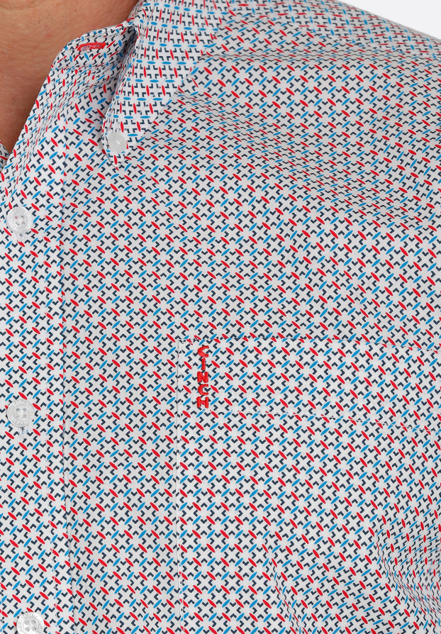 Cinch Men's Red, White, and Blue Patterned Shirt C3