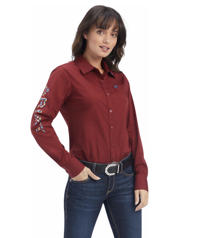 Ariat Team Kirby Rouge Red Button Up Shirt Size Small