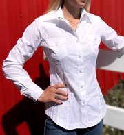 Panhandle Ladies White Poplin Long Sleeve Shirt