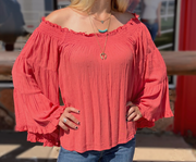 Panhandle Ladies Coral Off the Shoulder Blouse