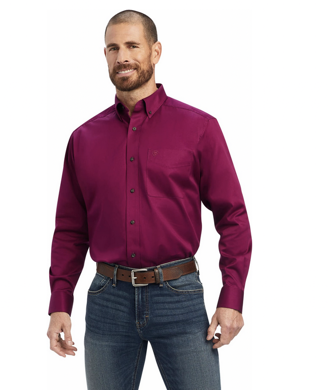 Ariat Men's Twill Magenta Long Sleeve Shirt.