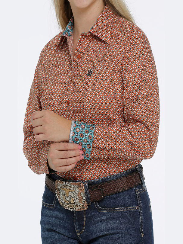 Cinch Women's Copper Patterned Long Sleeve Shirt.