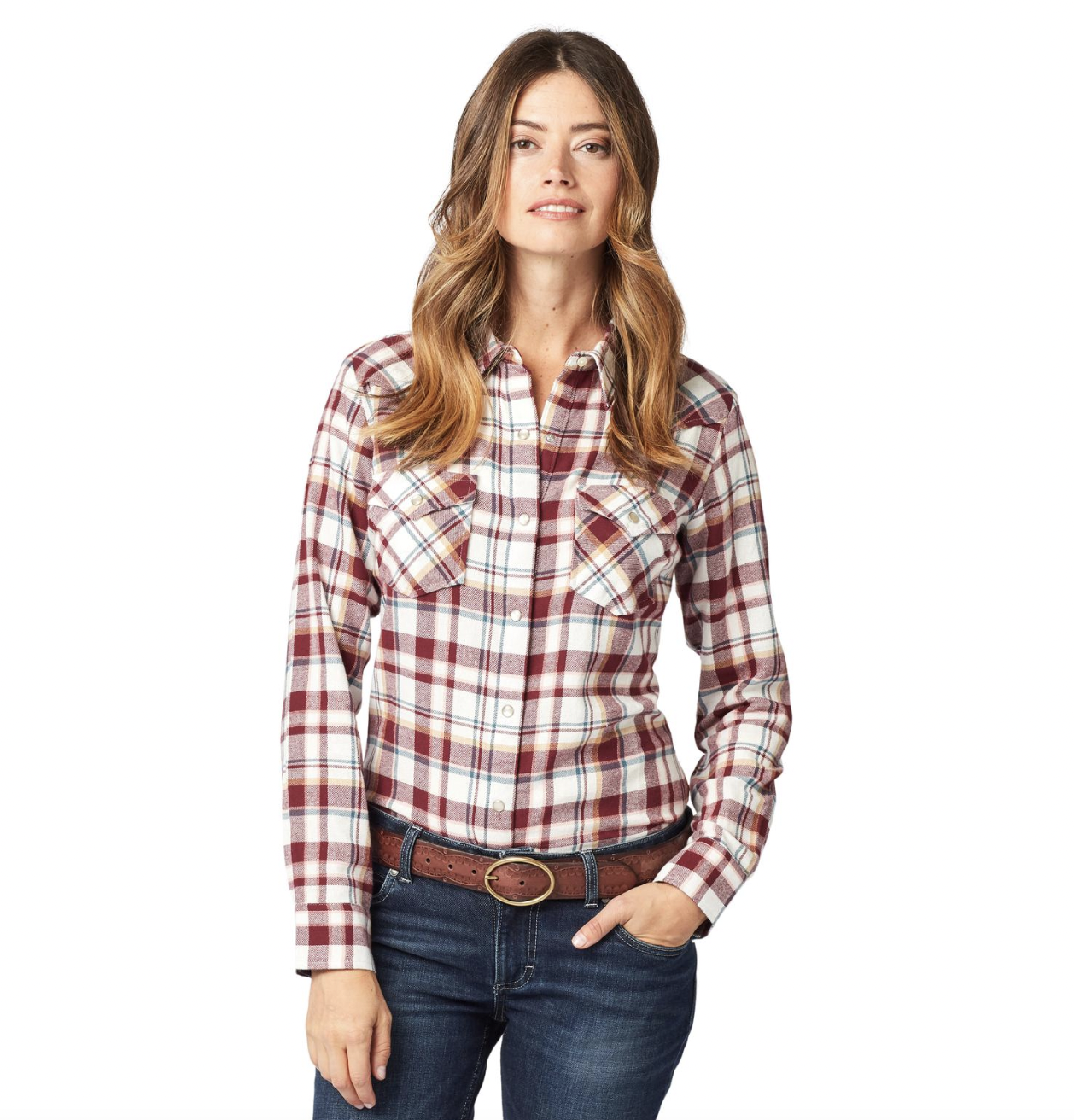 Wrangler Ladies Wine Plaid Flannel Shirt