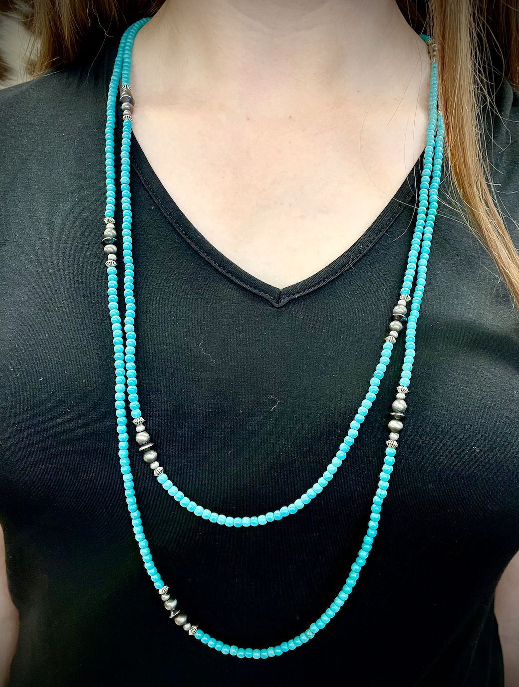 West & Co Long Turquoise Beaded Necklace.