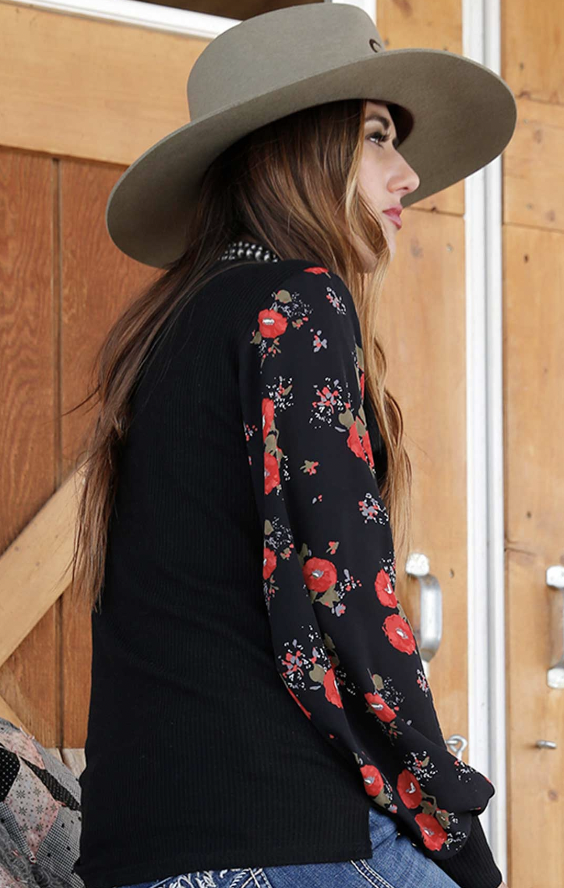 Cruel Girl Women's Floral Sleeve Shirt.