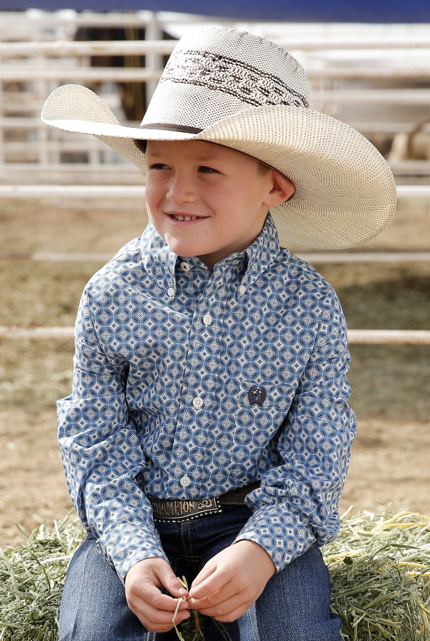 Cinch Boy's Blue Printed Long Sleeve Shirt.