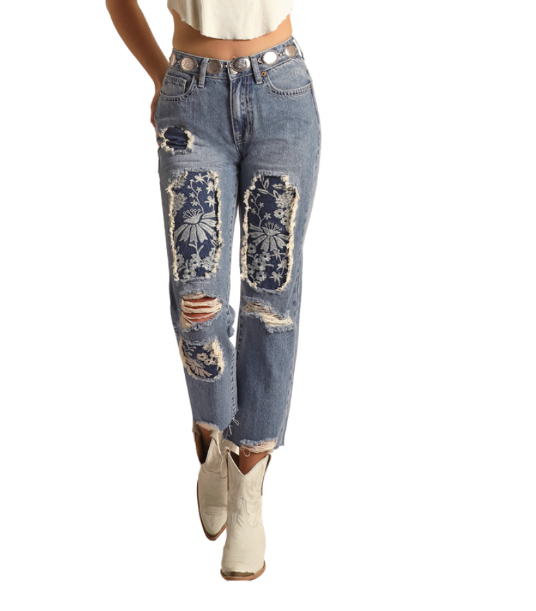 Rock & Roll Cowgirl Floral Cropped Jeans