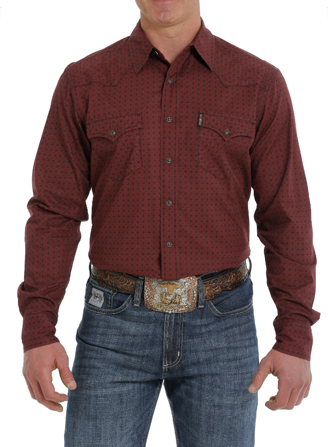 Cinch Men's Burgundy Snap Front Shirt Size 2XL.