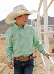 Cinch Boy's Green Printed Shirt