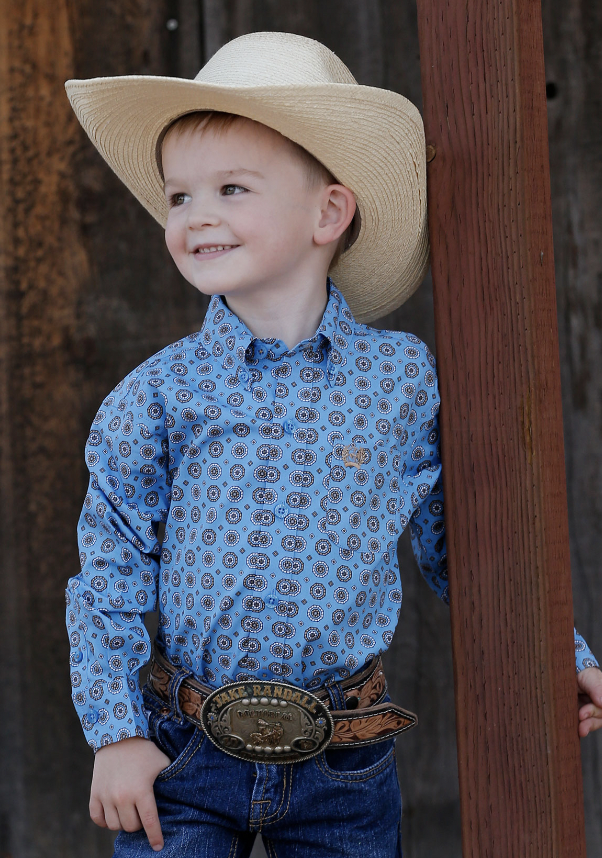 Cinch Infant Boy's Blue Printed Shirt Size 3-6Months.