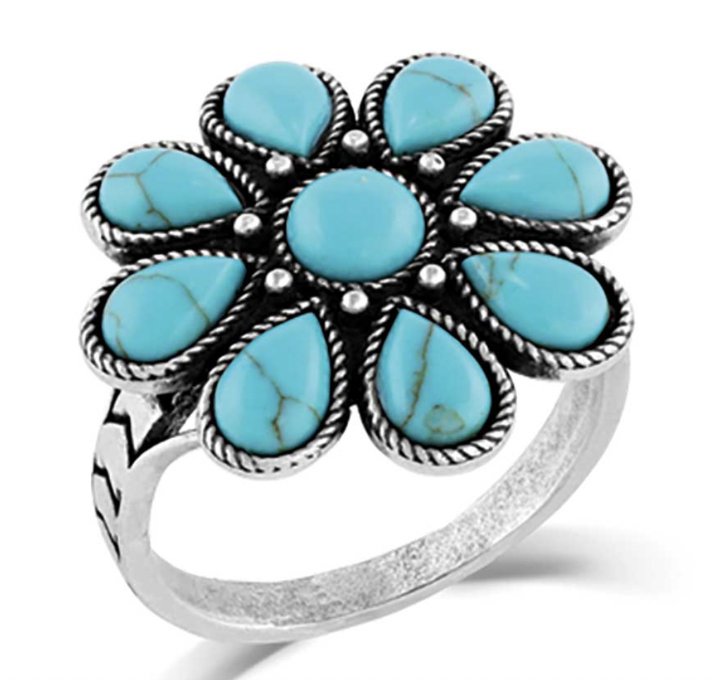 Montana Silversmiths Turquoise Sunflower Ring.