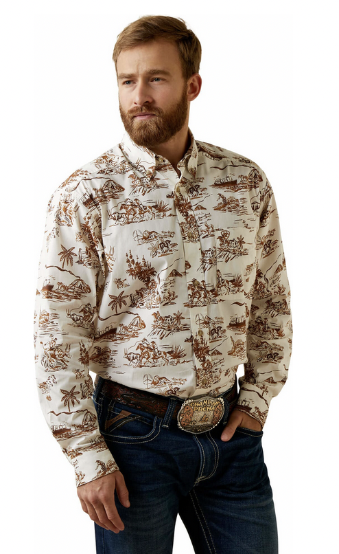 Ariat Men's Wrinkle Resist Paniolo Western Aloha Stretch Classic Fit Button Down Shirt.