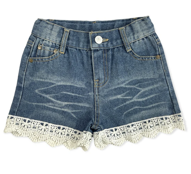 Shea Baby Girl's Denim Lace Shorts.