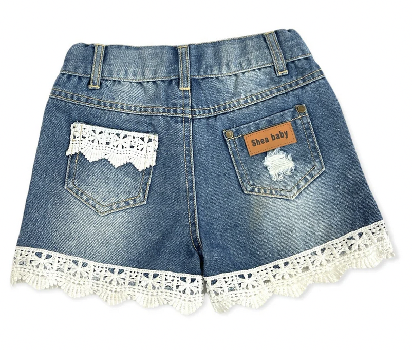 Shea Baby Girl's Denim Lace Shorts.