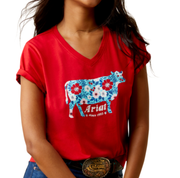 Ariat Women's Red Flower Cow Tee C3