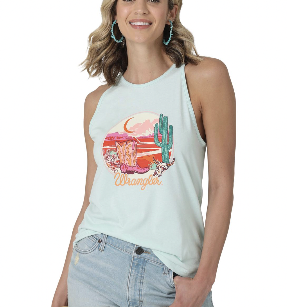 Wrangler Women's Aqua Graphic Tank Top