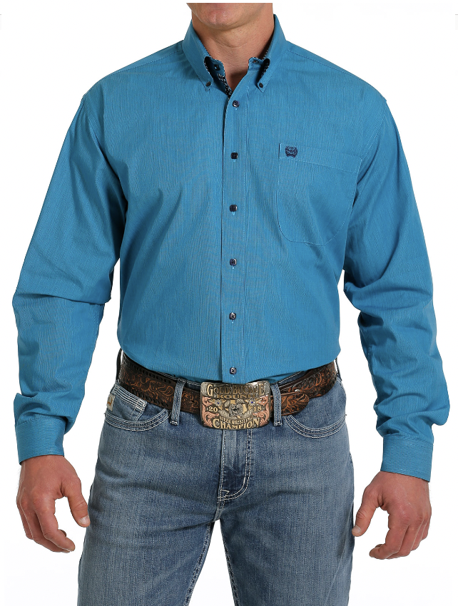 Cinch Men's Blue Striped Long Sleeve Shirt.