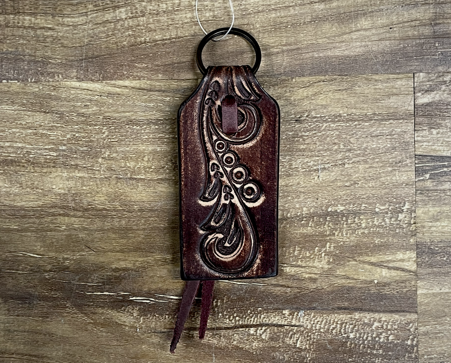 Circle Y Tooled Leather Keychain.