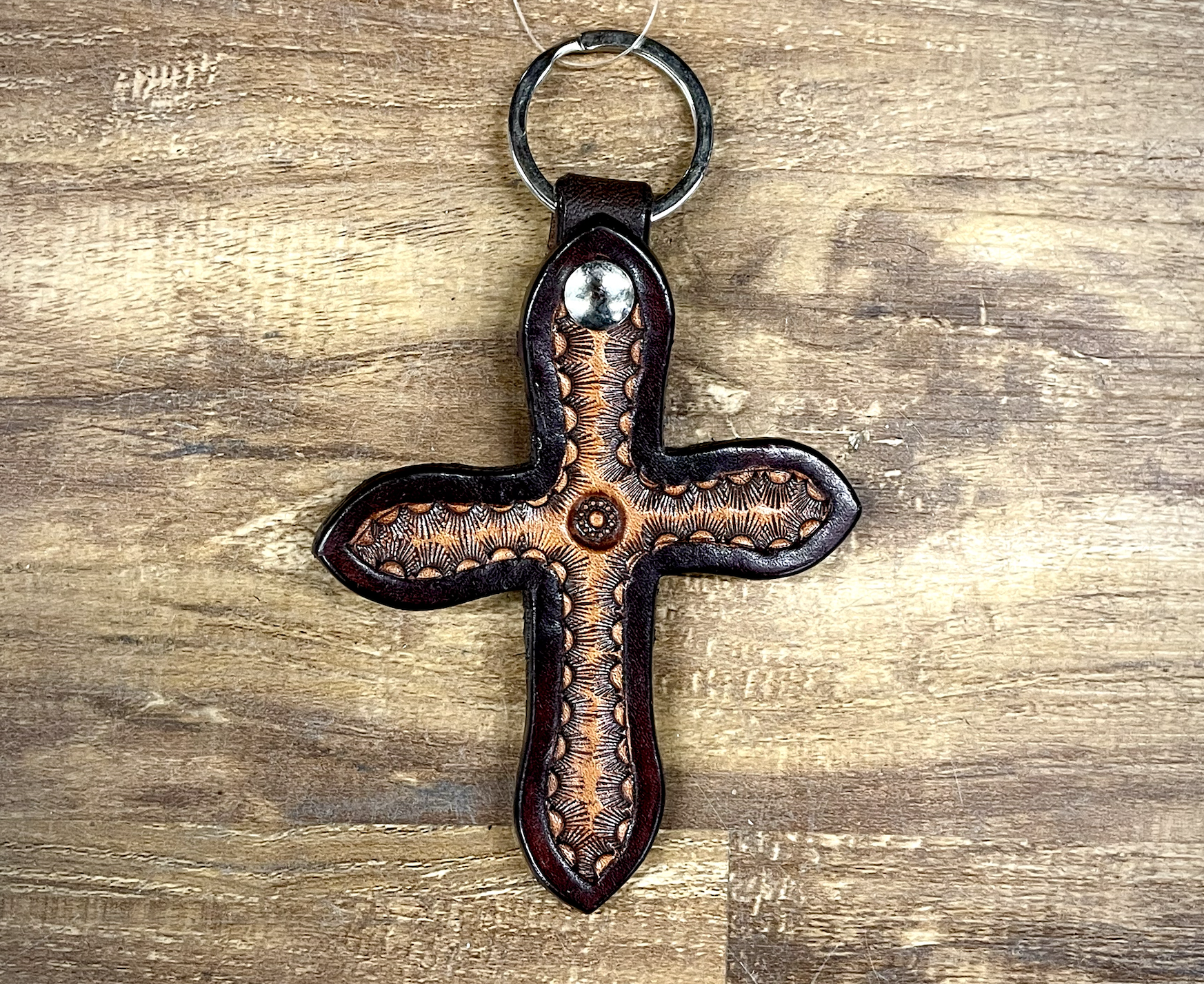 Circle Y Antique Cross Keychain.