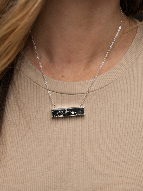 West & Co Dainty Black and Silver Bar Necklace.