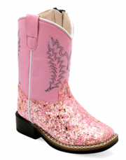 Old West Toddler Pink Glitter Square Toe Boot