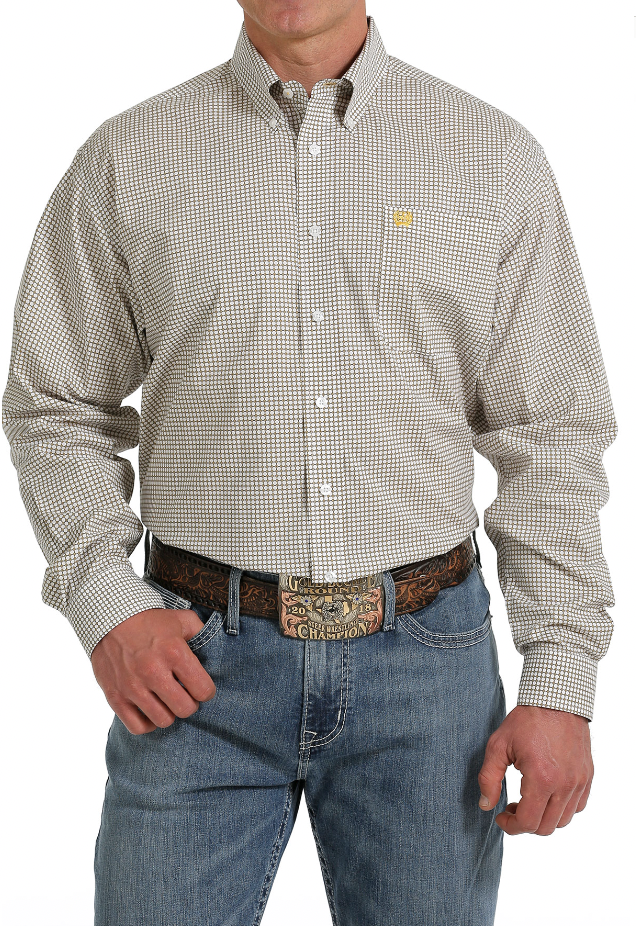 Cinch Men's Tan Patterned Long Sleeve Shirt C3.