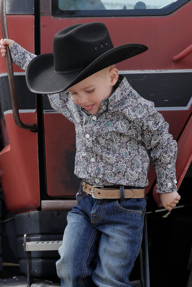 Cinch Infant Boy's Grey Patterned Shirt Size 3-6Months.