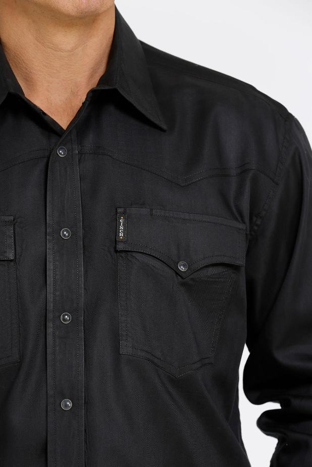 Cinch Men's Black Solid Long Sleeve Shirt.