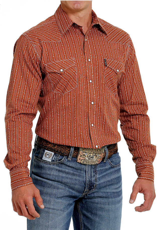 Cinch Men's Rust Vintage Patterned Long Sleeve