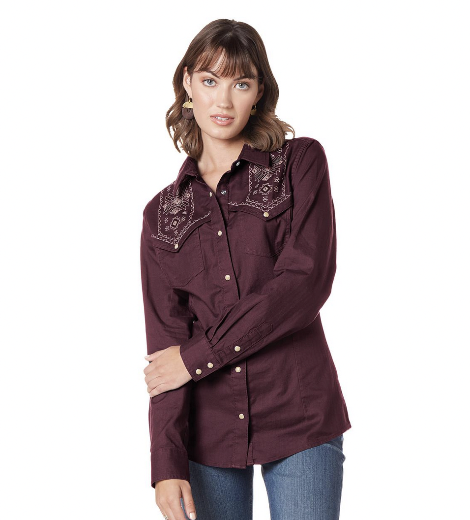 Wrangler Retro Ladies Plum Long Sleeve Shirt.