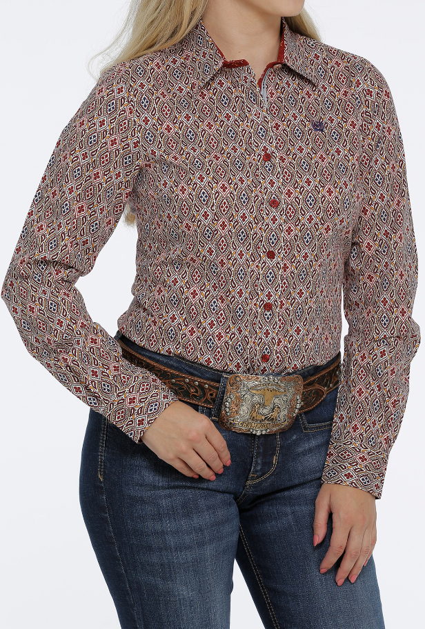 Cinch Women's Red Multicolor Patterned Shirt.