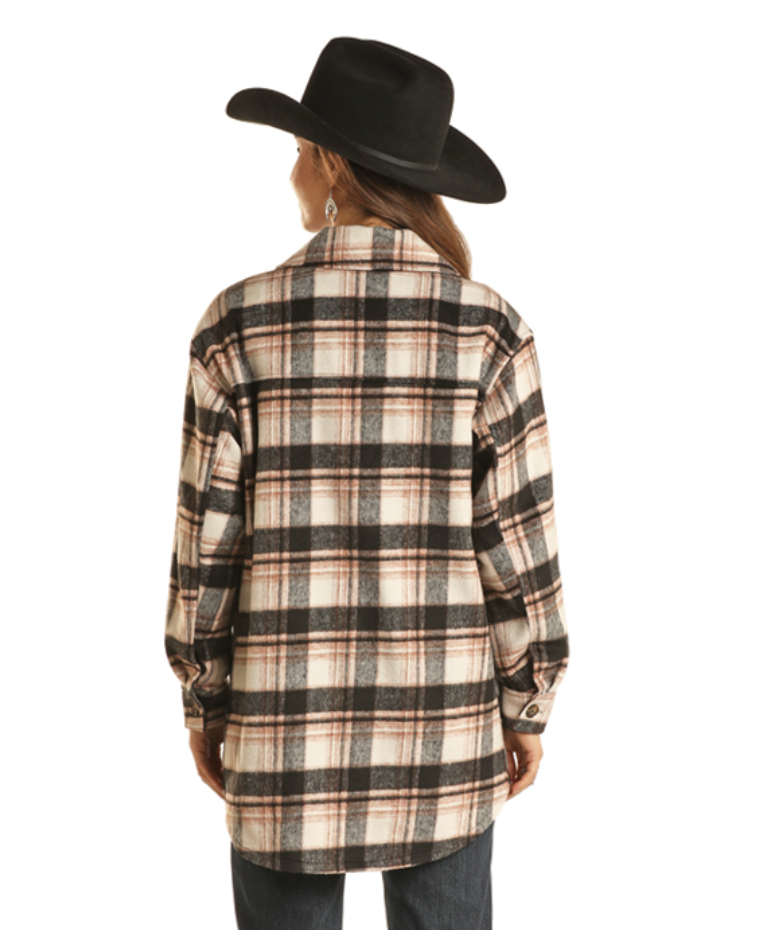 Rock & Roll Cowgirl's Plaid Shacket C4 Size Medium