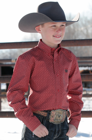 Cinch Boy's Red Patterned Button Up Shirt