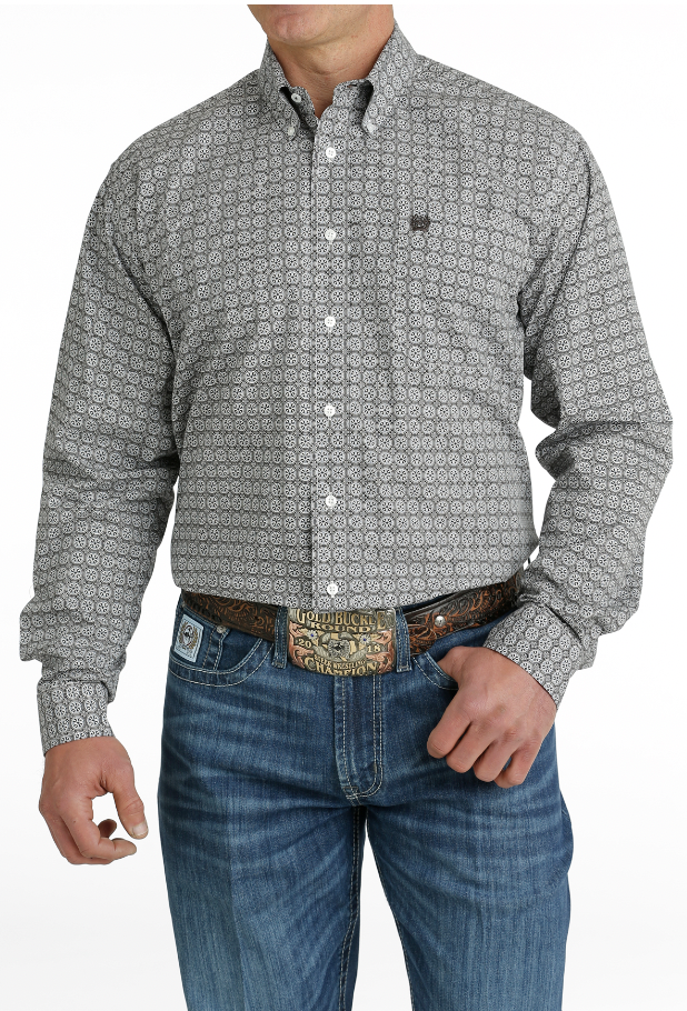 Cinch Men's Grey Patterned Button Up Shirt Size XL.