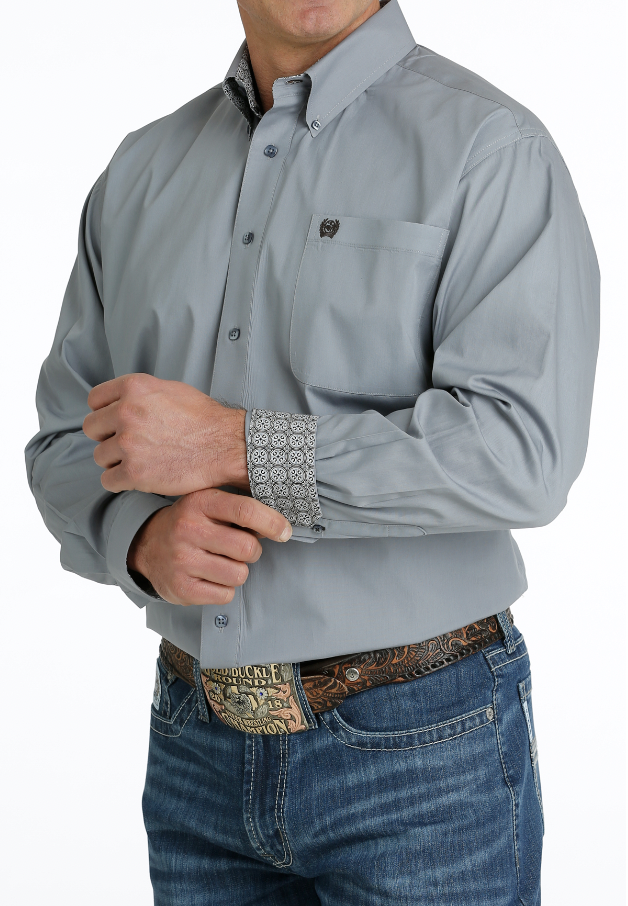 Cinch Men's Solid Grey Button Up Shirt