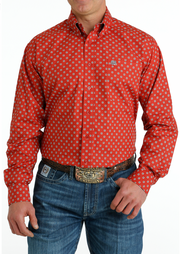 Cinch Men's Red Patterned Button Up Shirt C3