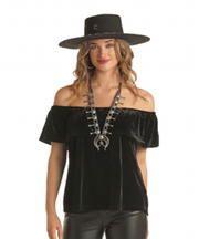 Panhandle Women's Black Velvet Off the Shoulder Shirt