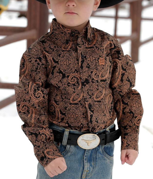 Cinch Toddler Boy's Black Paisley Long Sleeve Shirt Size 4T