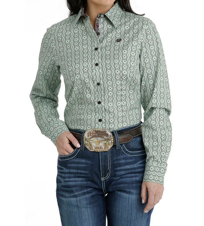 Cinch Women's Green Patterned Shirt