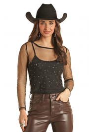 Rock & Roll Cowgirl Mesh Rhinestone Top