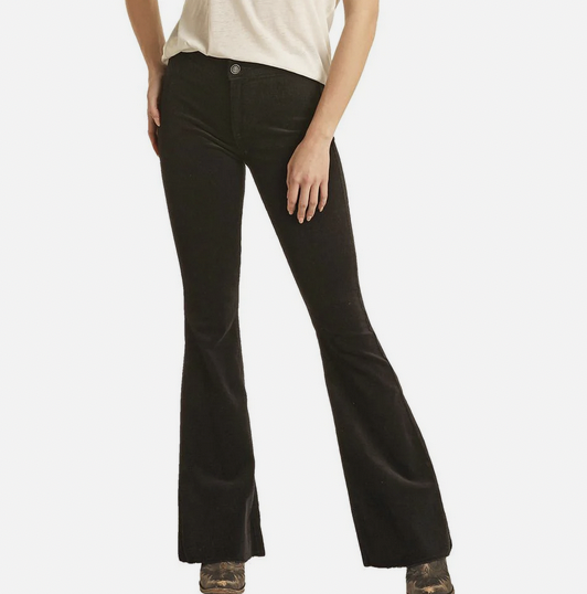 Rock & Roll Cowgirl Black Corduroy Flare Jeans.