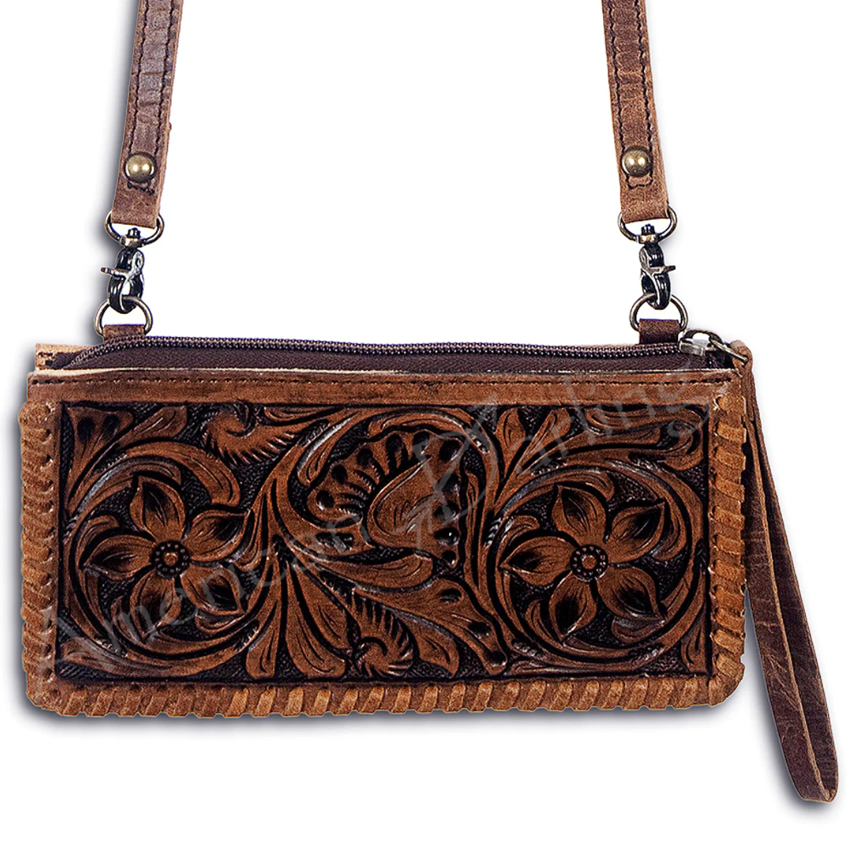 American Darling Tooled Leather Crossbody Wallet.