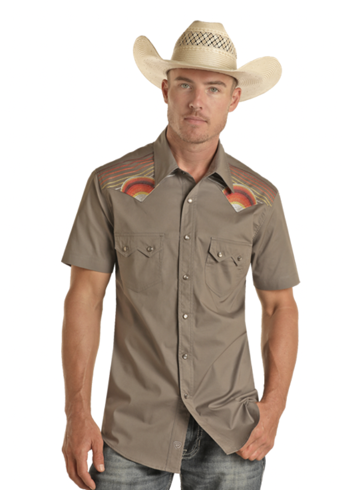 Rock & Roll Cowboy Men's Charcoal Short Sleeve Shirt